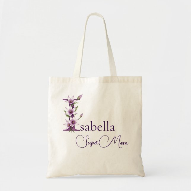 Initial Monogram + Name Super Mum Tote Bag (Front)