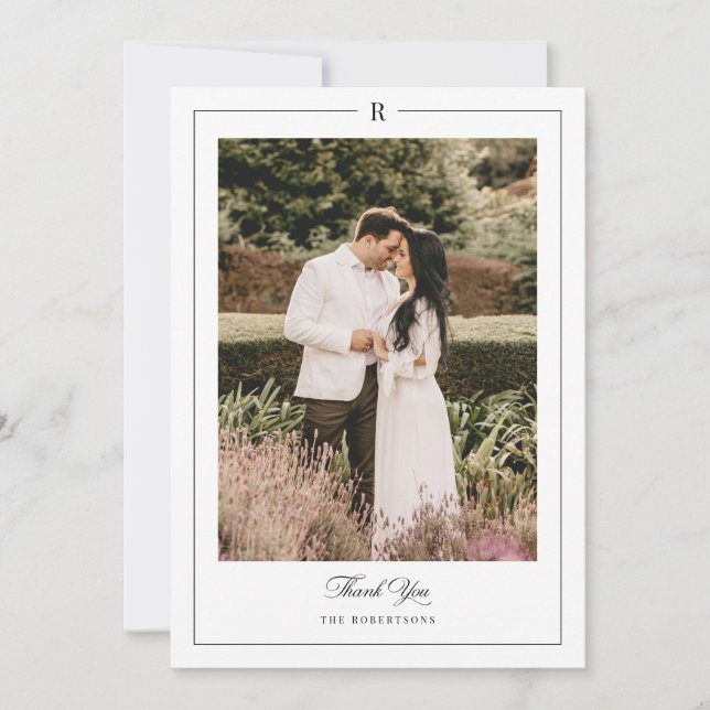 Initial Monogram Photo Wedding Thank You Card (Front)