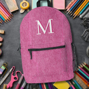 Initial Monogram Pink Denim Printed Backpack