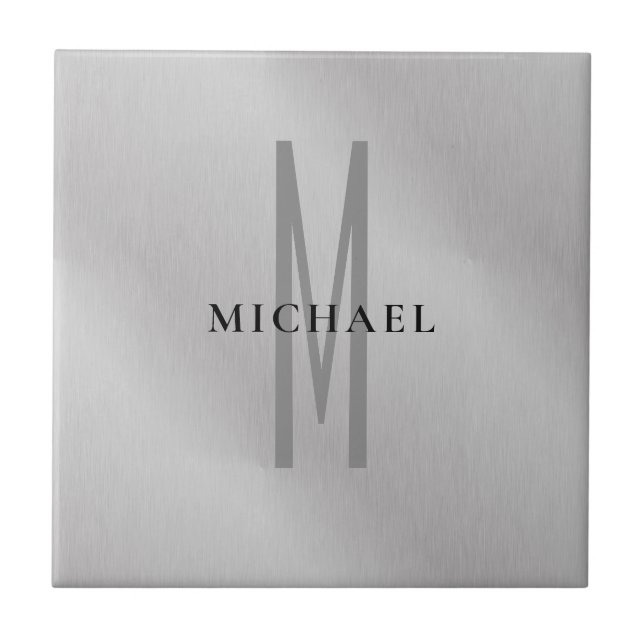 Initial monogram professional plain add your name ceramic tile (Front)
