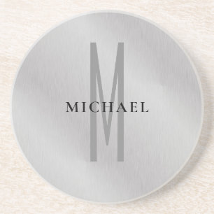 Initial monogram professional plain add your name coaster
