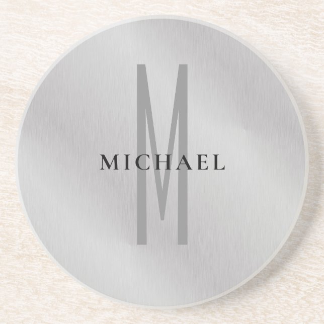 Initial monogram professional plain add your name coaster (Front)