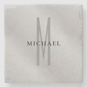 Initial monogram professional plain add your name stone coaster