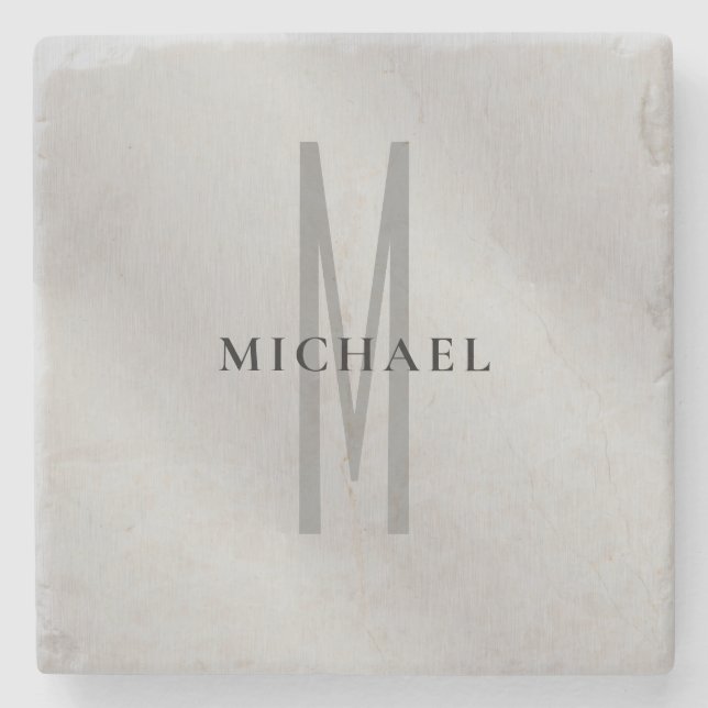 Initial monogram professional plain add your name stone coaster (Front)