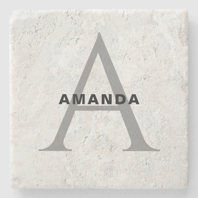 Initial monogram professional plain add your name stone coaster (Front)