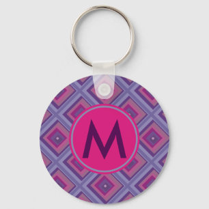 Initial Monogram Purple Pink Girly Diamond Chequer Key Ring
