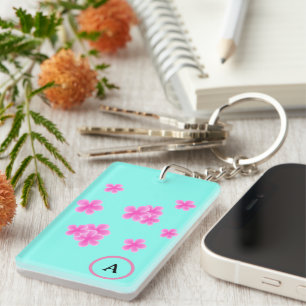initial monogram retro pink floral personalised key ring