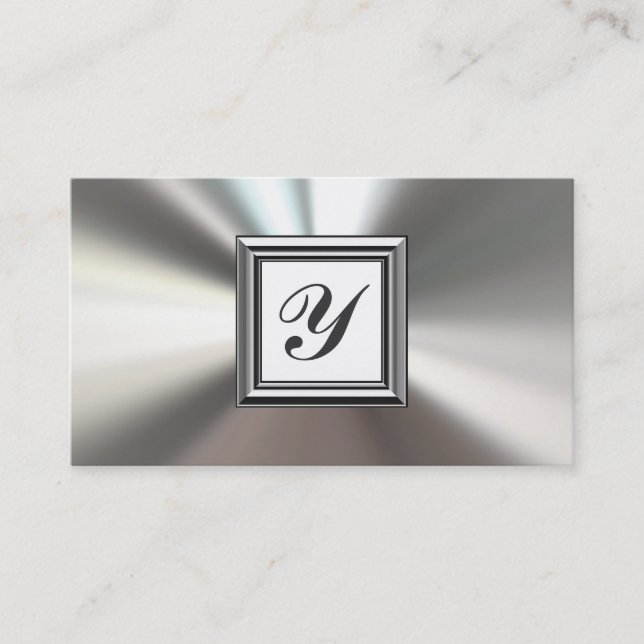 Initial Monogram Silver Metal Business Cards (Front)