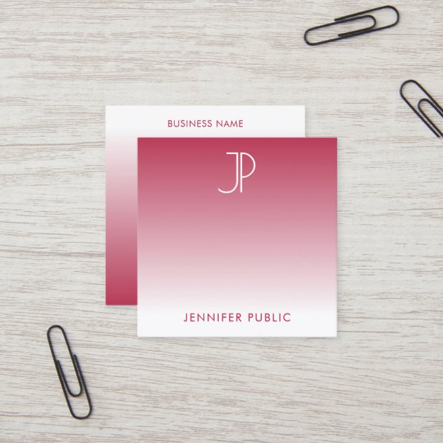 Initial Monogram Trend Colour Viva Magenta Elegant Square Business Card (Front/Back In Situ)