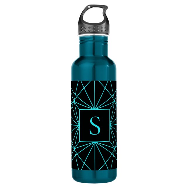 Initial Monogram | Turquoise Geometric Design 710 Ml Water Bottle (Front)