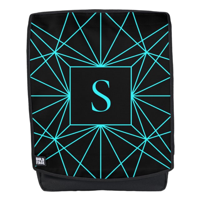 Initial Monogram | Turquoise Geometric Design Backpack (Front)