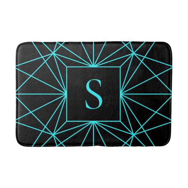 Initial Monogram | Turquoise Geometric Design Bath Mat (Front)