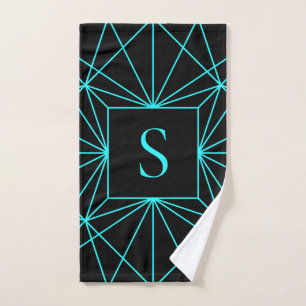Initial Monogram Turquoise Geometric Design Bath Towel Set