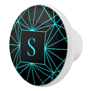 Initial Monogram   Turquoise Geometric Design Ceramic Knob