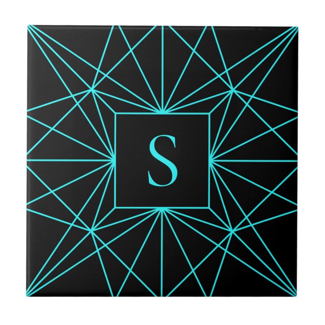Initial Monogram | Turquoise Geometric Design Ceramic Tile (Front)