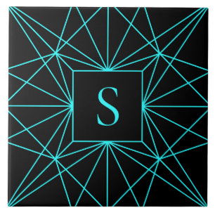 Initial Monogram   Turquoise Geometric Design Ceramic Tile