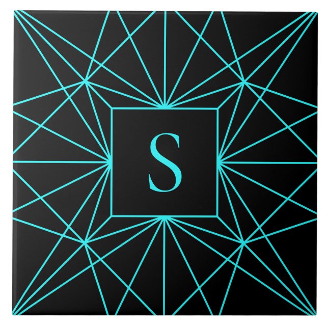 Initial Monogram | Turquoise Geometric Design Ceramic Tile (Front)