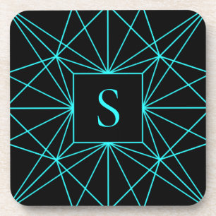 Initial Monogram   Turquoise Geometric Design Coaster