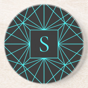 Initial Monogram   Turquoise Geometric Design Coaster