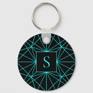 Initial Monogram   Turquoise Geometric Design Key Ring