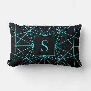 Initial Monogram Turquoise Geometric Design Lumbar Cushion
