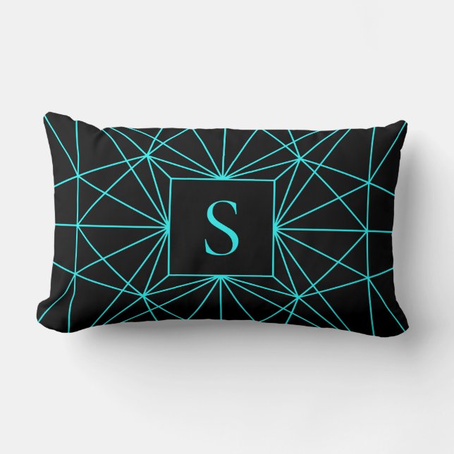 Initial Monogram | Turquoise Geometric Design Lumbar Cushion (Front)