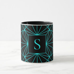 Initial Monogram   Turquoise Geometric Design Mug