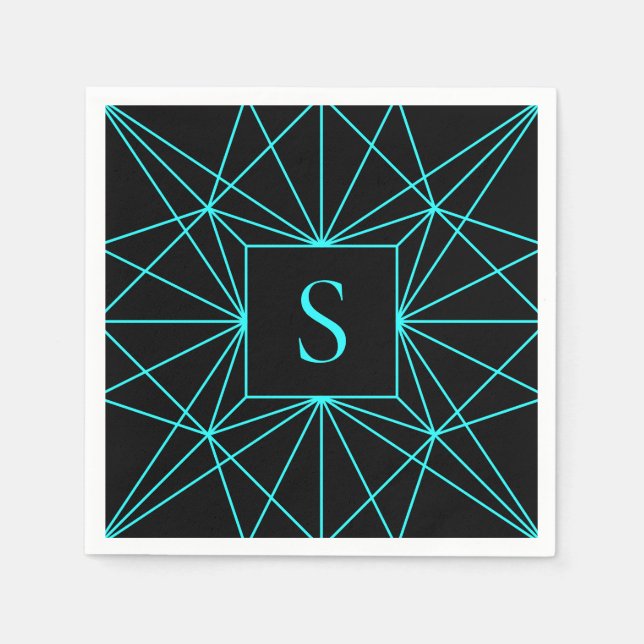 Initial Monogram | Turquoise Geometric Design Napkin (Front)