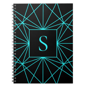 Initial Monogram Turquoise Geometric Design Notebook