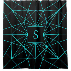 Initial Monogram Turquoise Geometric Design Shower Curtain