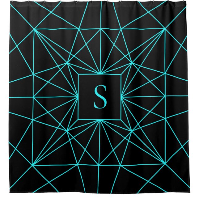 Initial Monogram | Turquoise Geometric Design Shower Curtain (Front)