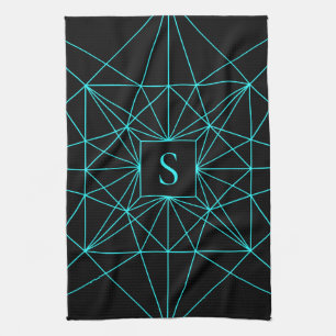 Initial Monogram Turquoise Geometric Design Tea Towel