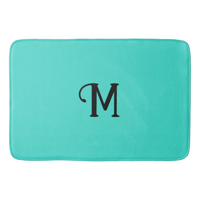 Initial Monogram Turquoise Jewel Tone Solid Colour Bath Mat (Front)