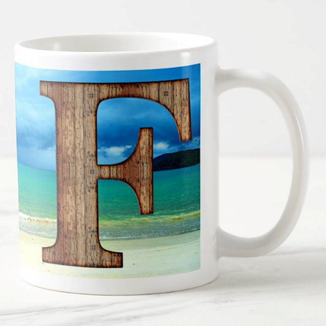 Initial Monogram Wooden Letter A Beach Ocean Scene Coffee Mug (Creator Uploaded)