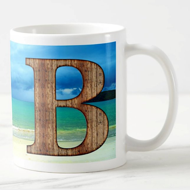 Initial Monogram Wooden Letter A Beach Ocean Scene Coffee Mug (Creator Uploaded)