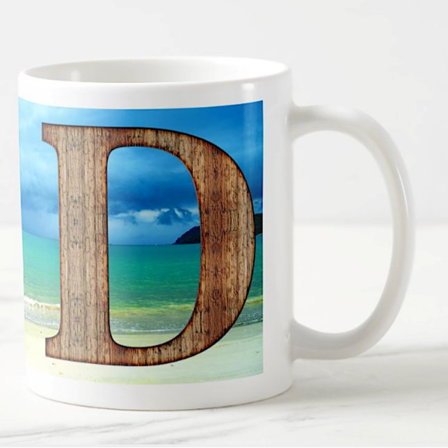 Initial Monogram Wooden Letter D Beach Ocean Scene Coffee Mug (Creator Uploaded)