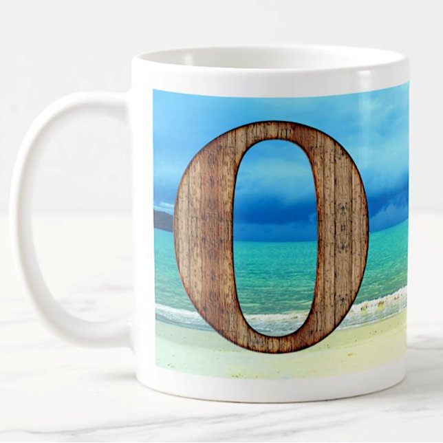 Initial Monogram Wooden Letter O Beach Ocean Scene Coffee Mug (Creator Uploaded)