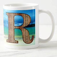 Initial Monogram Wooden Letter R Beach Ocean Scene