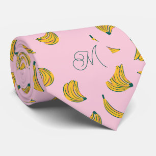 Initial Monogram Yellow and Pink Banana Tie