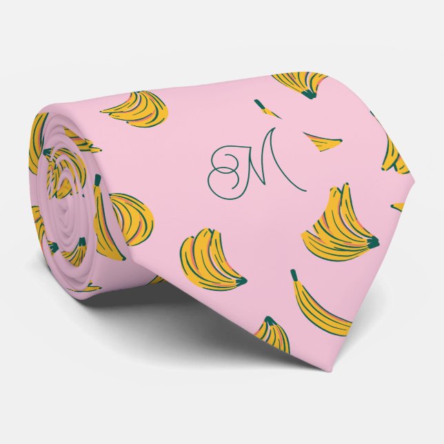 Initial Monogram Yellow and Pink Banana Tie (Rolled)