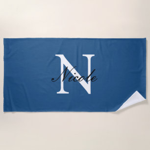 Initial Monogrammed Handwritten Own Name Blue Beach Towel