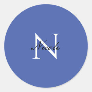 Initial Monogrammed Handwritten Own Name Blue Classic Round Sticker