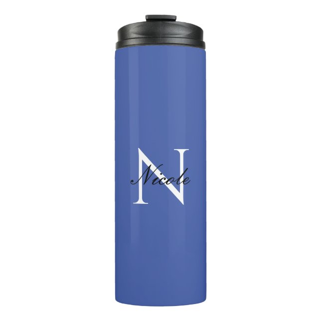 Initial Monogrammed Handwritten Own Name Blue Thermal Tumbler (Front)