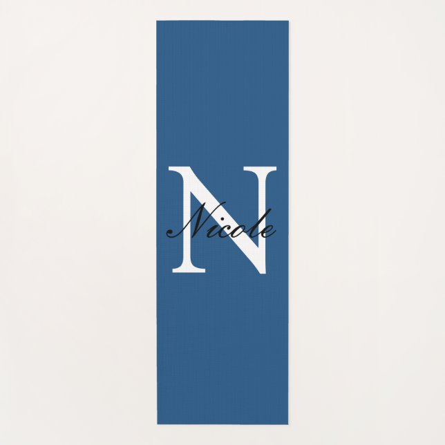 Initial Monogrammed Handwritten Own Name Blue Yoga Mat (Front)