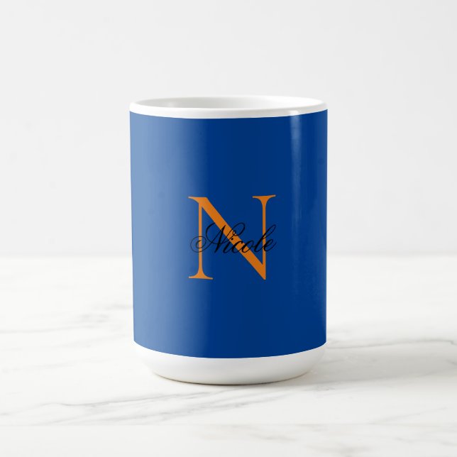 Initial Monogrammed Handwritten Own Name Deep Blue Coffee Mug (Center)