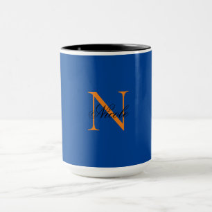 Initial Monogrammed Handwritten Own Name Deep Blue Mug
