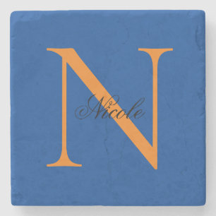 Initial Monogrammed Handwritten Own Name Deep Blue Stone Coaster