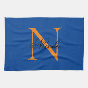 Initial Monogrammed Handwritten Own Name Deep Blue Tea Towel