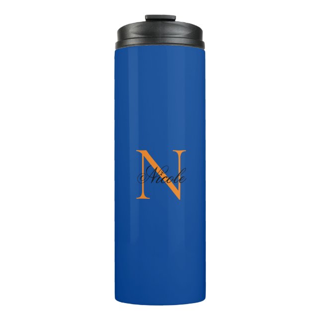 Initial Monogrammed Handwritten Own Name Deep Blue Thermal Tumbler (Front)