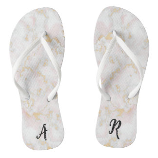 Initial Monogrammed Pink Gold Marble flip flops